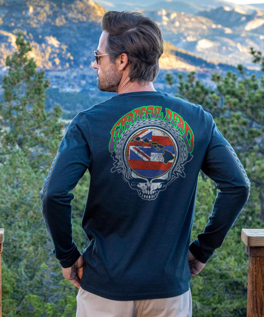 Grateful Dead Hawaiian Flag - Navy Long Sleeve Crewneck T-Shirt
