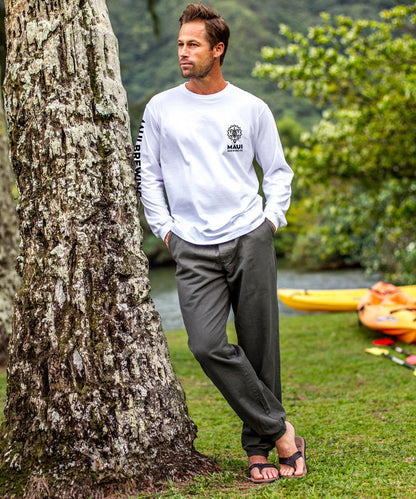 Maui Brewing Co Logo New Splatter - White Long Sleeve Crewneck T-Shirt