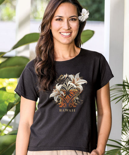 Decorative Lilies - Black Short Sleeve Scoop Neck T-Shirt